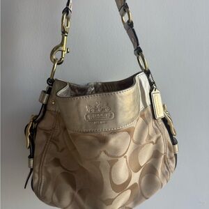 Coach Tan and Gold Shoulder Bag